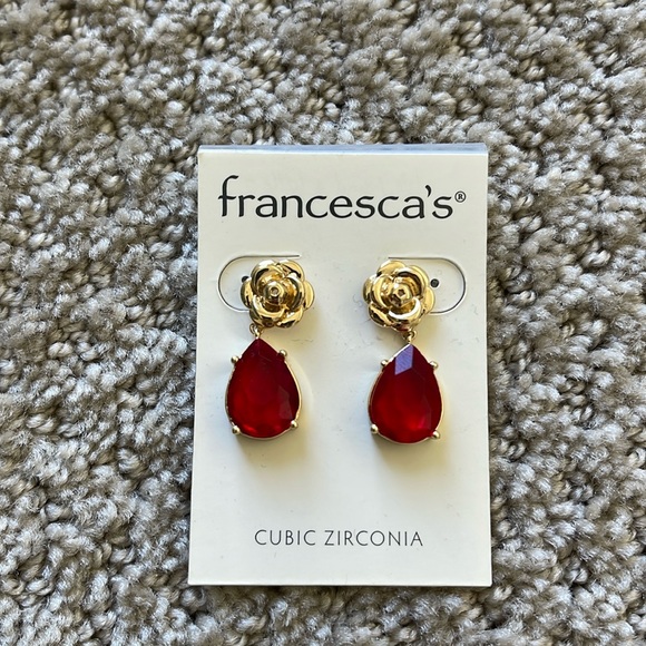 Francesca’s gold rose and ruby earrings ❤️ - Picture 1 of 2